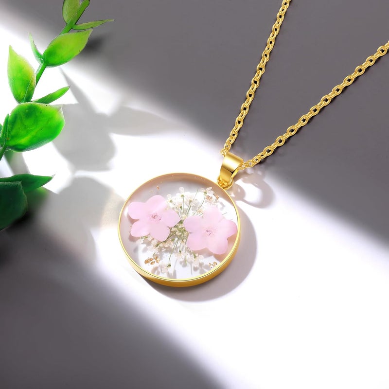 AUNTESIGN Store Forget-Me-Not and Queen Anne's Lace Pressed Wildflower Necklace | Birth Month Real Flower Necklace | Gold/Silver Pressed Flower Jewelry | Personalized Handmade Jewelry - Image 2